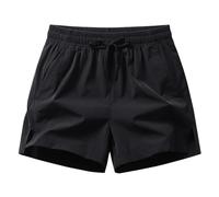 fxwtich Short taille élastique pour hommes, décontracté, athlétique, été, cordon de serrage, poches zippées, pantalon court de course, couleur unie, jambes larges, séchage rapide, sport Noir