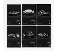 FXXK CHIRON P1 911GT3 RS ZONDA R ONE : 1 Lot de 6 affiches en papier cartonné pour décoration d'intérieur (sans cadre, 20,3 x 30,5 cm)