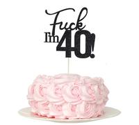 Fxxk Décorations de gâteau d'anniversaire « I'm 40 » - Noir pailleté - Décoration de gâteau pour 40e anniversaire - 40 décorations pour gâteau d'anniversaire