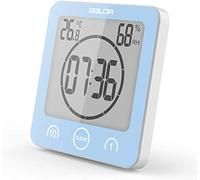 FXxswey Horloge de douche numérique LCD avec minuteur, température et humidité, étanche, ventouse murale, minuteur de cuisine (bleu)