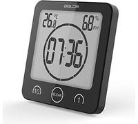 FXxswey Horloge de douche numérique LCD avec minuteur, température et humidité, étanche, ventouse murale, minuteur de cuisine (noir)