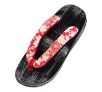 Fxzqgnh 1 Paire Sabots Japonais Sandales Geta Bois Compact Tongs Traditionnelles Bride Textile Fleurs Adaptées Promenade Cérémonies Barbecue Intérieur Extérie, Taille 38