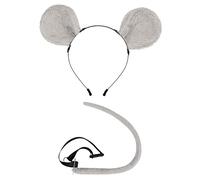 Fxzqgnh 2x Ensemble de Costumes de Souris Oreilles et Queue de Souris pour Les Tout-petits et Les Enfants Habiller Cerceau de Cheveux En Peluche pour Annivers, GRISE