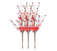 Fxzqgnh 3 Pièces Piques Floraux Artificiels Branches Cœur Baies Accessoire Centre de Table Décoratif Matériaux Durables Convient pour Salon Table Réunion Dîne, Coeur Rose Rouge