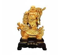 Fxzqgnh Bouddha Rieur avec Charme Chanceux Traditionnel Statuette Bouddha Rieur Compact Figurine Feng Shui pour Bureau, 15 Pouces, Bouddha Tortue Dragon Couleur Sable Doré