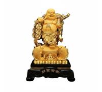 Fxzqgnh Bouddha Rieur avec Charme Chanceux Traditionnel Statuette Bouddha Rieur Compact Figurine Feng Shui pour Bureau, 24 Pouces, Bouddha Poisson Debout Couleur Sable Doré