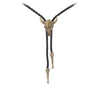 Fxzqgnh Collier Tête de Taureau Pendentif Bola Style Rétro Collier Cuir PU Bijou Feuille Raffiné Alliage Convient pour Mode Décontractée Cadeau Anniversaire S, Bronze