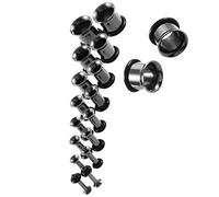 Fxzqgnh Ensemble de 18 Plugs Tunnel en Forme de O, Tailles Assorties de 14G à 0G, Bijoux de Corps, Noir