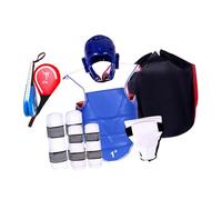 Fxzqgnh Ensemble de de Taekwondo 6 Pièces, Casque de Boxe, équipement de Protection Professionnel avec Protège-Tibias et Protège-Bras, Arts, Bleu, 150 à 160 cm