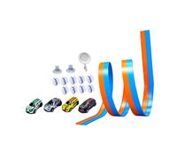 Fxzqgnh Ensemble de jouets de circuit flexible avec ventouses puissantes, piste enroulable et flexible et 4 mini voitures moulées sous pression.
