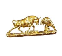 Fxzqgnh Feng Shui et Statue de Taureau, Figurine de Taureau, Collection de Sculptures de Vaches, Sculpture Animale pour Salon, étagères, Cadeau D'annivers, Doré 40x11x15.5cm