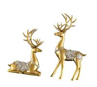 Fxzqgnh Lot de 2 Adorables Figurines de Cerfs, Sculptures de Rennes, Décoration de Table, Souvenirs, Statues D'élans pour La Décoration Intérieure, Cave à, Or