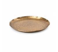 Fxzqgnh Plateau Ovale en Aluminium Décoratif Plateau avec Surface Texturée Luxueux pour Table Basse, 27.5 X 27.5 X H2 Cm, Nouveau Style Chinois, Petit Plateau Ovale Martelé en Aluminium Doré