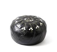 Fxzqgnh Pouf Brodé Floral Aspect Cuir Tabouret Cylindrique Ouverture Remplissage Mobilier, Noir, Fleur Améliorée