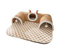 Fxzqgnh Tunnel pour Chat avec Lit Intégré, Balle Suspendue Portable et Détachable, Centre D'activités pour Chat, Tube avec Lit pour Chats et Lapins, Petit, Marron L