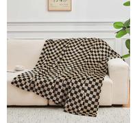 FY FIBER HOUSE Couverture polaire en flanelle à carreaux douce et confortable avec imprimé quadrillage en échiquier pour lit, canapé, sofa, 127 x 152,4 cm, noir et marron