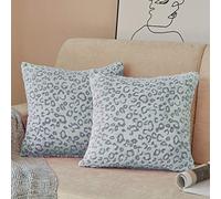 FY FIBER HOUSE Lot de 2 Housses de Coussin en Flanelle Polaire imprimé léopard pour canapé-lit, Sofa, 45,7 x 45,7 cm, léopard Bleu