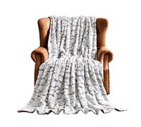 FY FIBER House Plaid en fausse fourrure de lapin très doux en peluche épaisse de luxe en fausse fourrure chaude avec motif pierre pour canapé de lit, 50 x 60 cm, cappuccino
