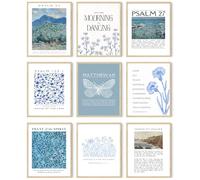 FYARTKJ Lot de 9 impressions d'art mural avec versets de la Bible - Citations bleues chrétiennes - Décoration murale vintage pour salon, chambre à coucher, 20,3 x 25,4 cm - Sans cadre