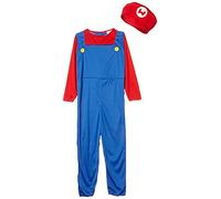 Fyasa 706156-t01 plombier Costume de déguisement, BLEU ET ROUGE - Taille 5-6 ans