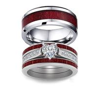 Fycakly Bague Femme Argent Bague Bois Ensemble Trois Couple Acier Grain Coeur Couche Anneaux