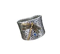 Fycakly Bague Femme Argent Bague en argent avec bleu en or avec et amour complète 1pc