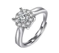 Fycakly Bague Femme Argent Mode Flocon De Neige Anneau Plaqué Lumière Incrusté Simulation Élégant Bague De Fiançailles Mariage Cadeau Pour Femmes Filles Mères Ouverture Réglable