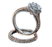 Fycakly Bague Femme Argent Promise Rings Rose Gold Round Color Set Ring Bague de mariage sertie de diamants fiançailles