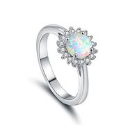 Fycakly Bague Femme Argent Reglable Opal Ring Jewelry Fashion Ring White Opal Round Hand Stone Jewelry Rings