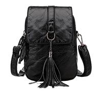 Fycakly Besace Femme Bandouliere Dames rétro sac à bandoulière petit sac en cuir souple à bandoulière mode couleur unie grande capacité multicouche de téléphone portable (Black, One Size)