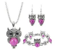 Fycakly Collection Necklace 3pcs / set Western Calaite Ensemble de bijoux National Night Owl Ensemble de bijoux pour femmes Hibou Style rétro Hibou Turquoise Accessoires
