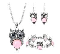 Fycakly Collection Necklace 3pcs / set Western Calaite Ensemble de bijoux National Night Owl Ensemble de bijoux pour femmes Hibou Style rétro Hibou Turquoise Accessoires