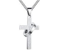 Fycakly Collier pour Femme Mode Hommes En Acier Inoxydable Notre Père Anneau De Prière Pendentif Collier Pendentif Chaîne