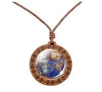 Fycakly Élégant Collier Planètes Collier Pendentif Double Face De Verre Univers Galaxie Système Solaire Pour Les Femmes