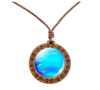 Fycakly Élégant Collier Planètes Collier Pendentif Double Face De Verre Univers Galaxie Système Solaire Pour Les Femmes