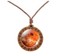 Fycakly Élégant Collier Planètes Collier Pendentif Double Face De Verre Univers Galaxie Système Solaire Pour Les Femmes