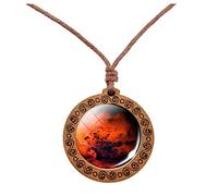 Fycakly Élégant Collier Planètes Collier Pendentif Double Face De Verre Univers Galaxie Système Solaire Pour Les Femmes