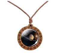 Fycakly Élégant Collier Planètes Collier Pendentif Double Face De Verre Univers Galaxie Système Solaire Pour Les Femmes
