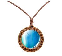 Fycakly Élégant Collier Planètes Collier Pendentif Double Face De Verre Univers Galaxie Système Solaire Pour Les Femmes