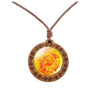 Fycakly Élégant Collier Planètes Collier Pendentif Double Face De Verre Univers Galaxie Système Solaire Pour Les Femmes