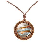 Fycakly Élégant Collier Planètes Collier Pendentif Double Face De Verre Univers Galaxie Système Solaire Pour Les Femmes