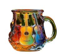 Fycakly Gobelet Café Tasse en verre à motif musical pour guitare, idéale pour l'intérieur. Verrerie unique au design musical, durable et élégante, idéale le thé, le café ou les boissons.