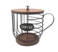 Fycakly Mug The Porte-dosette de café Porte-filtre à café de grande capacité avec couvercle et base en bois Organisateur dosettes rétro Organisateur station Accessoires bar
