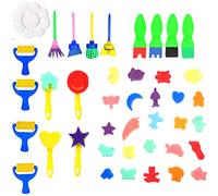 Fycooler 41Pcs Kit Peinture Enfant Tampon,Éponge,Palette,Kit Peinture Enfant Non Toxique pour Education Préscolaire Enfants éponges kit de Peinture avec Pinceau Rouleaux Tablier imperméable