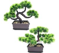Fycooler Bonsaï Artificiel en Pot Fausses Plantes Plantes artificielles en cèdre en Pot Usine de bonsaï de pin Japonais pour Bureau/Cour, Bureau, décoration de Jardin Zen (Pack de 2)