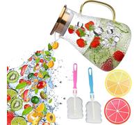 Fycooler Carafe à eau en verre de 1,8 l avec couvercle | Carafe pour thé glacé, eau chaude et froide, vin, café, lait et jus de fruits | Réfrigérateur - Pichet en verre borosilicate avec dessous de