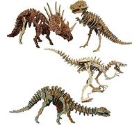 Fycooler Puzzle en Bois 3D Dinosaure DIY Kits de Construction Maquettes en Bois Naturel Jouets Éducatifs pour Enfants Lot de 4 Tyrannosaurus/Diplodocus/Triceratops/Deinonychos