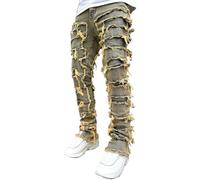 FYCYGG Jean Homme Stretch à Jambes Empilées, Coupe Slim, Déchiré, Patchwork, Effiloché, Coupe Droite, Style Skinny Évasé(Nostalgic Blue,XXL)