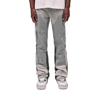 FYCYGG Mens Micro Flare Jeans Mode Encre-Splatter Patchwork Denim Pantalons Printemps Été Casual Pantalons Mit Taschen(Light Grey,L)