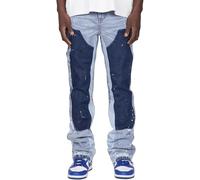 FYCYGG Mens Micro Flare Jeans Mode Encre-Splatter Patchwork Denim Pantalons Printemps Été Casual Pantalons Mit Taschen(Light Blue,M)